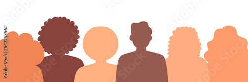 Silhouette profile group of men and women of diverse culture. Diversity multi-ethnic and multiracial people. Concept of racial equality and anti-racism. Multicultural society