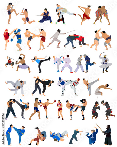 Collection of different combat sport athletes. photo