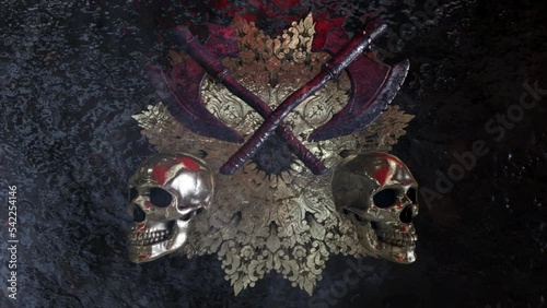 Abstract Fantasy 3D Skull with Axe and 3D Flora Design Animation Motion graphic