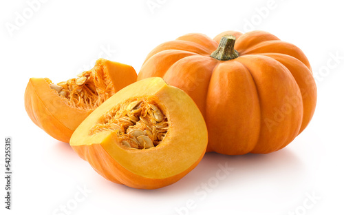 Fresh whole and sliced pumpkin