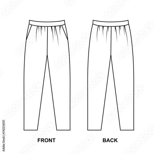 Vector illustration of pants. Pants with elastic technical sketch.