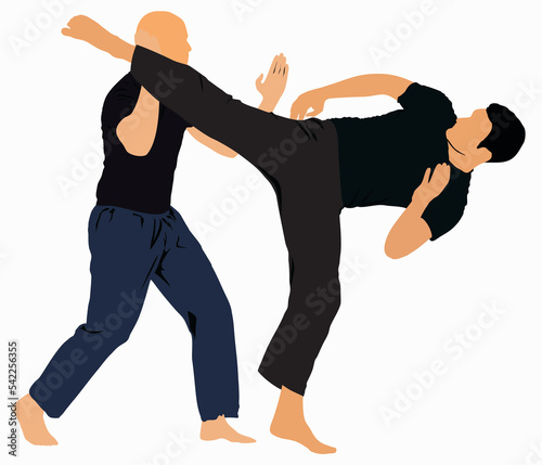 Illustration of two athlete demonstrating krav maga martial art. photo