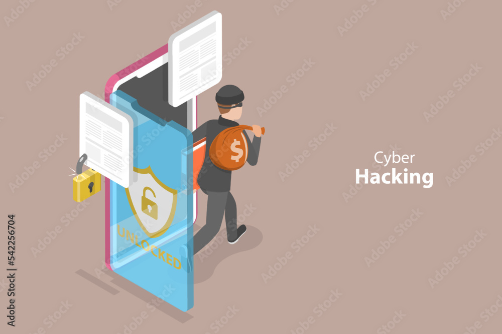 3D Isometric Flat Vector Conceptual Illustration of Cyber Hacking ...