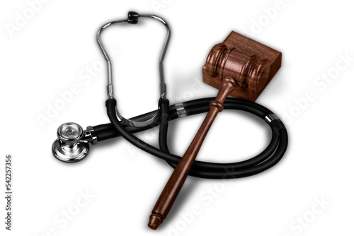 Gavel and stethoscope  on background, symbol photo for bungling and medical error photo