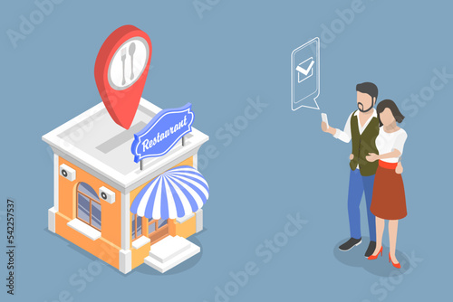 3D Isometric Flat Vector Conceptual Illustration of Online Reservation, Food Mobile Booking