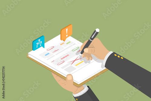 3D Isometric Flat Vector Conceptual Illustration of Text Document Editing, Professional Proofreading