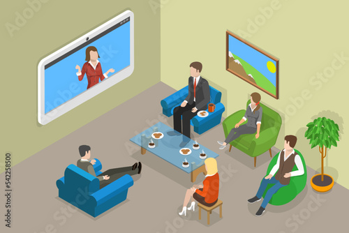 3D Isometric Flat Vector Conceptual Illustration of Web Conferencing, Online Meeting