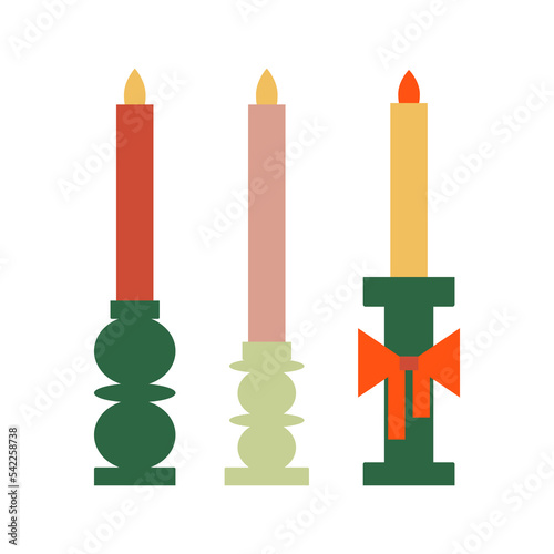 Vector flat illustration of candles with bow on isolated background. Christmas holiday concept