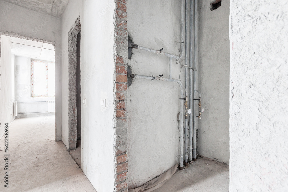 interior of the apartment without decoration in gray colors