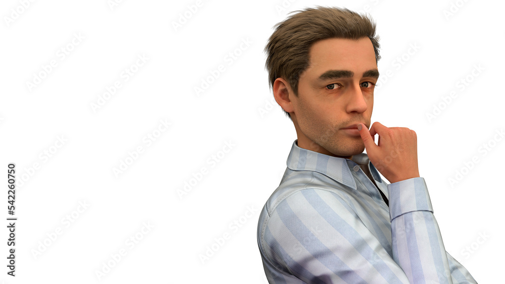 uncertain man thinking hand on mouth 3D illustration on transparent background uncertain man thinking hand on mouth 3D illustration on transparent background