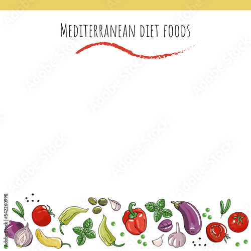 Mediterranean diet foods vector card