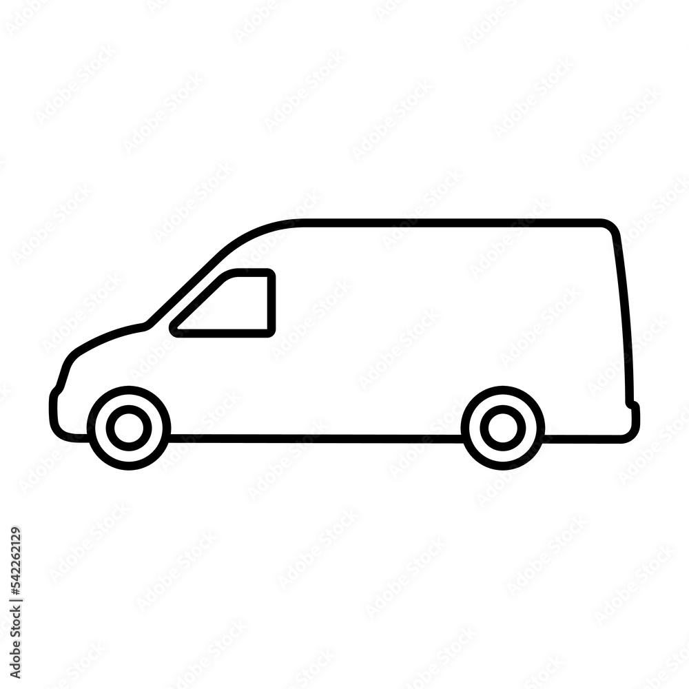 Van icon. Delivery truck. Cargo minibus. Black contour linear ...