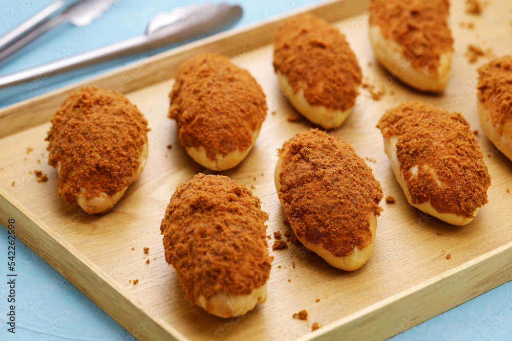 homemade Chinese pork floss buns on cake cooler homemade Chinese pork floss buns on cake cooler