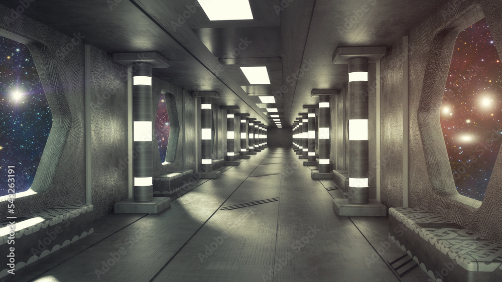 3d render futuristic interior corridor