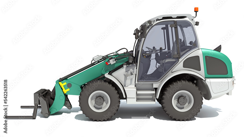 Fototapeta premium Wheel Loader heavy construction machinery 3D rendering on white background