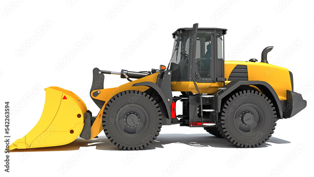Wheel Loader heavy construction machinery 3D rendering on white background Wheel Loader heavy construction machinery 3D rendering on white background