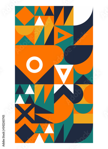Abstract geometric pattern design with simple geometric shapes and basic colorful patterns. Suitable for use in posters, background images. Website design, branding, albums, typography, fashion