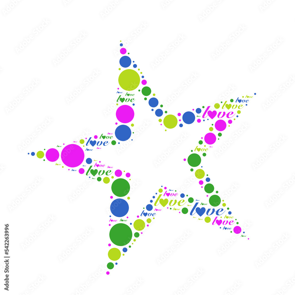 colorful star shape with dots and love text together transparent back pattern digital image 