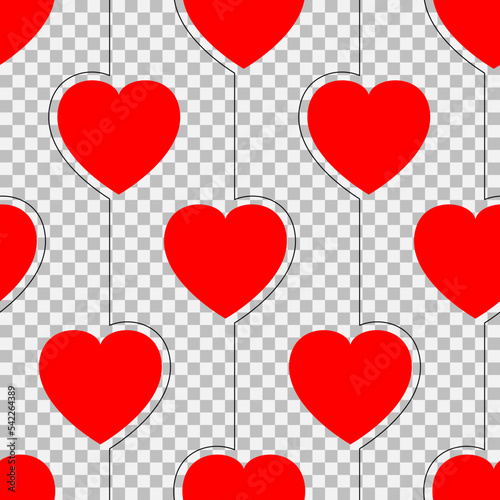 Pattern with red hearts on a transparent background. Vector illustration for the design of covers, flyers, banners, wallpapers, napkins, fabrics, posters, gift bags, wrapping paper, etc.