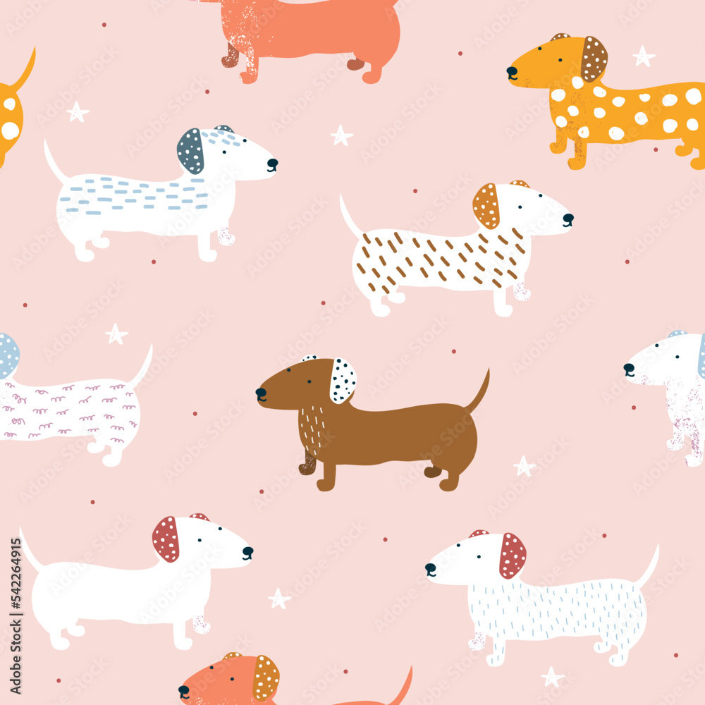 custom made wallpaper toronto digitalSeamless pattern with colorful dachshunds. Cute kids print. Vector hand drawn illustration.