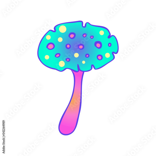 Magic mushrooms. Psychedelic hallucination. Vibrant vector illustration isolated on white. 60s hippie colorful art in vivid acid colors. Sticker, patch, poster graphic design.