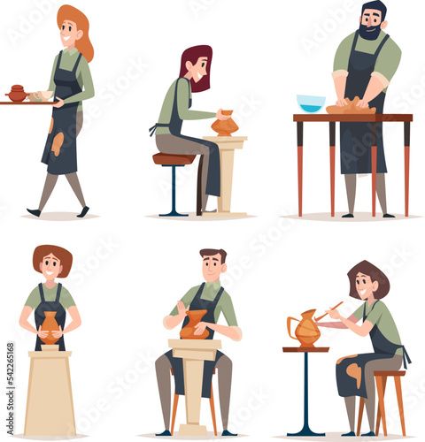 Clay utensil. Plates bowls vases dishes cups from clay exact vector cartoon templates utensils for kitchen