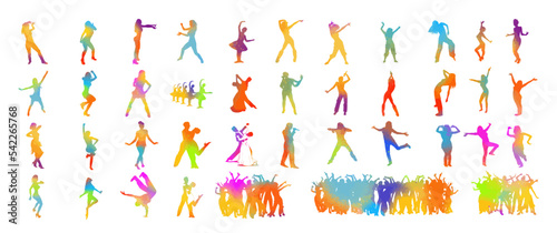 vector isolated colorful silhouette of a dancing girls