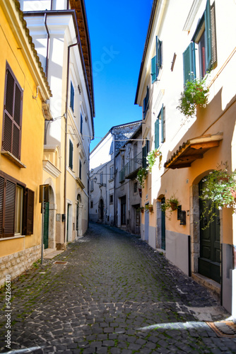 A small street between ancient buildings in Boville Ernica  a historic town in the province of Frosinone  Italy.
