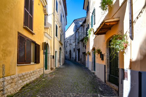 A small street between ancient buildings in Boville Ernica  a historic town in the province of Frosinone  Italy.