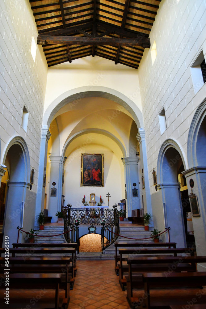 The interior of an ancient church in Boville Ernica, a historic town in the province of Frosinone, Italy.