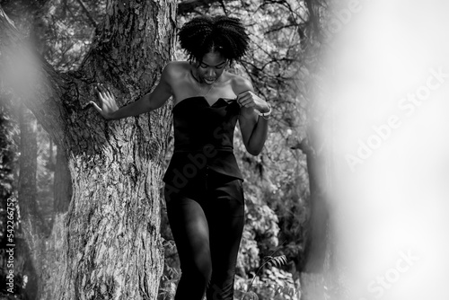 African model in a forest