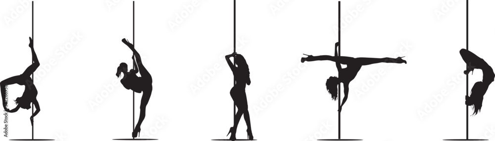 vector silhouette of a woman dancing pole dance - obrazy, fototapety, plakaty 