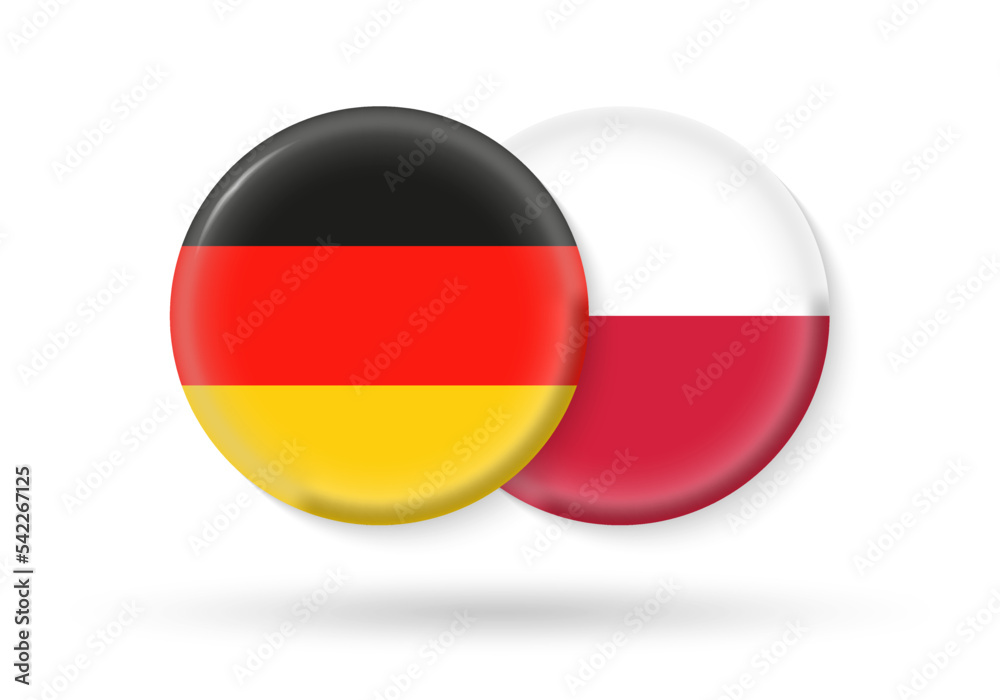 Germany and Poland circle flags. 3d icon. Round Polish and German national symbols. Vector illustration. Germany and Poland circle flags. 3d icon. Round Polish and German national symbols. Vector illustration.