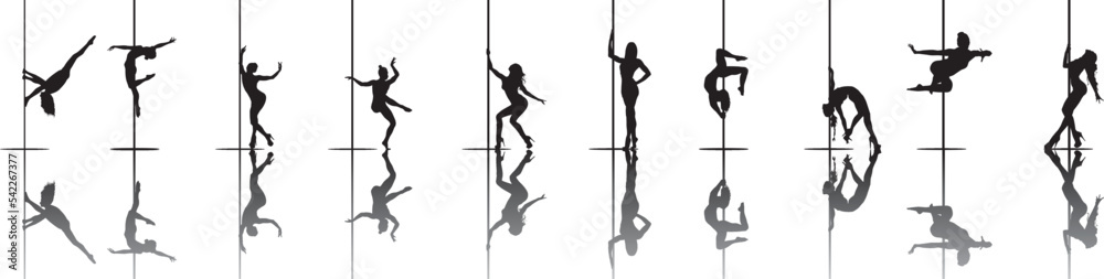 vector silhouette of a woman dancing pole dance - obrazy, fototapety, plakaty 