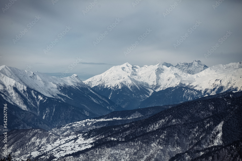beautiful scenery of the caucasian mountains in winter