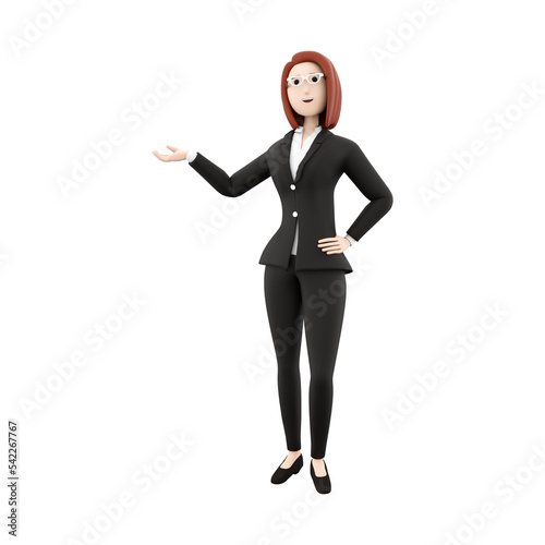 Fototapeta young woman showing with her hand presenting empty copy space lady 3D illustrati