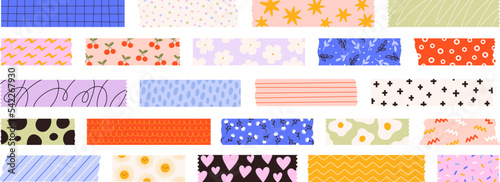 Washi tapes collection. Colourful scrapbook stripes, sticky label tags and decorative scotch strip. Border elements, paper sticker tape racy vector design photo