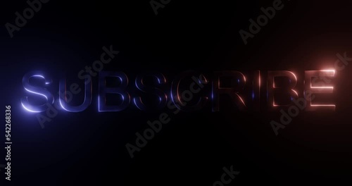 Subscribe text lights movement animation. Light banner. Blue and red lights.