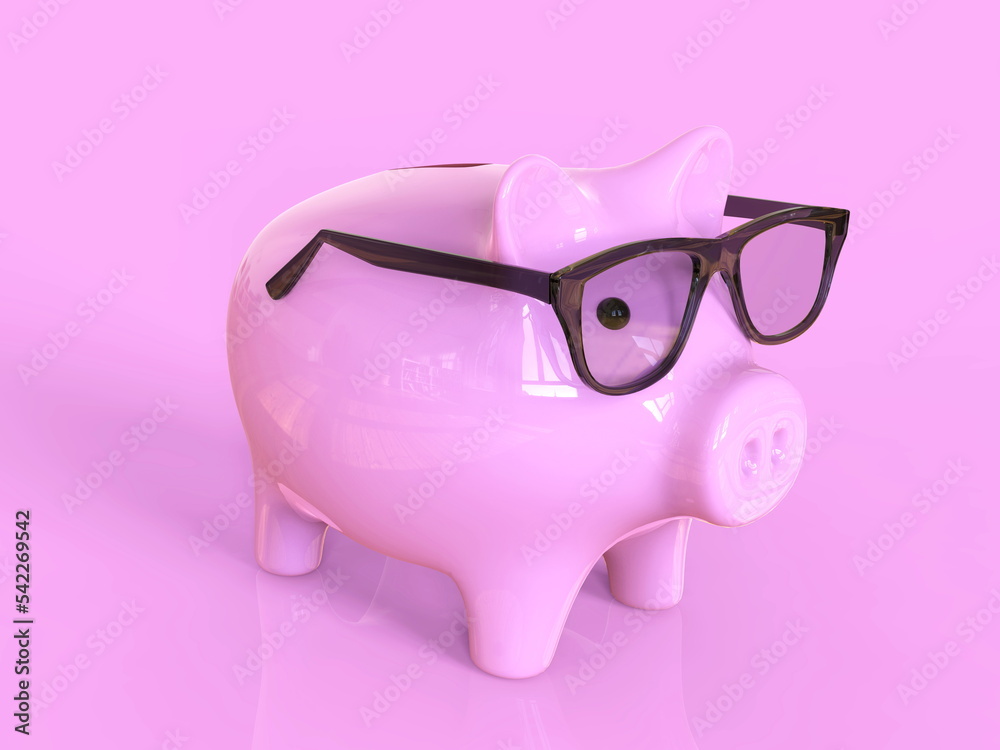 Piggybank Wearing Glasses on Pink Background Smart Money Saving Concept