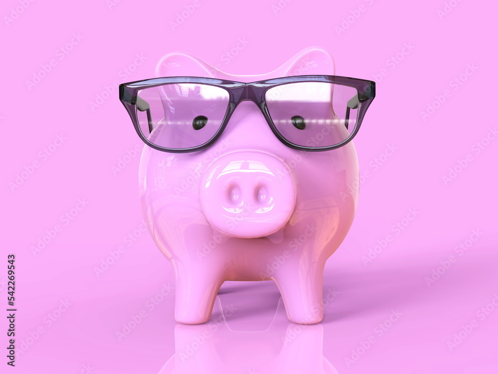 Piggybank Wearing Glasses on Pink Background Smart Money Saving Concept Piggybank Wearing Glasses on Pink Background Smart Money Saving Concept