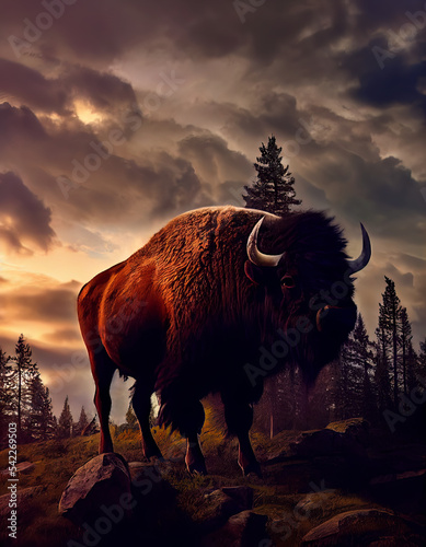 Bison in sunset