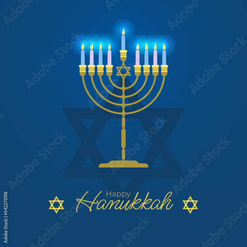 Happy Hanukkah greeting card with menorah