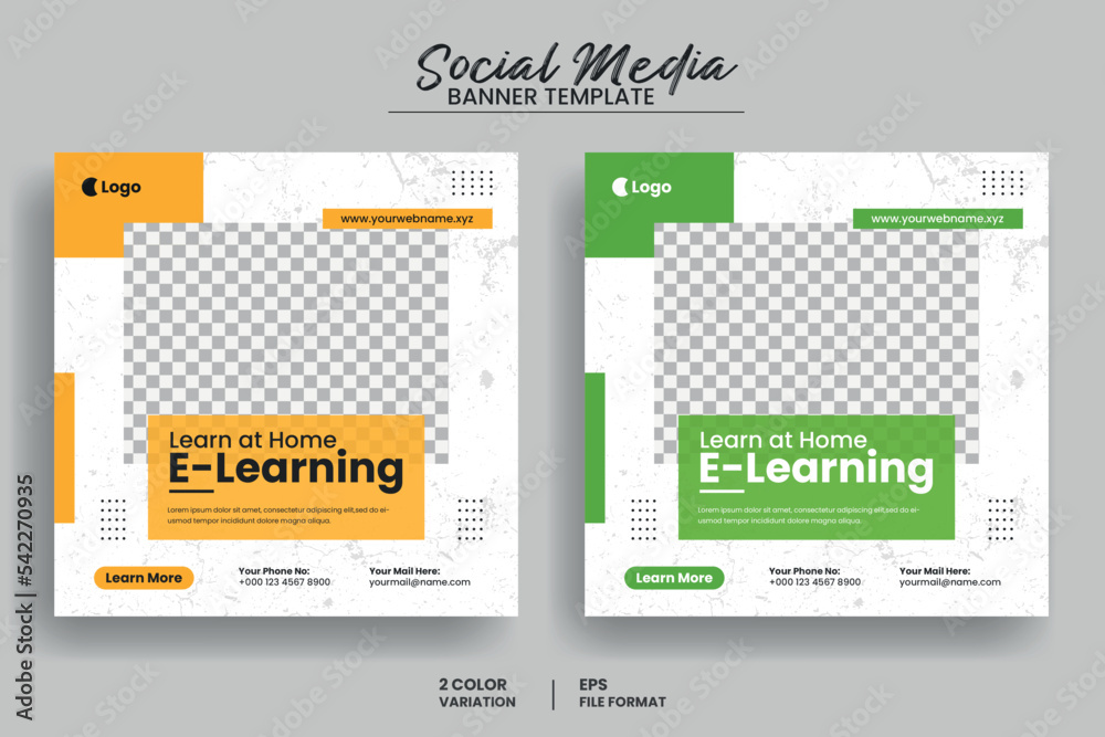 Creative Online learning education social media post banner template or e learning square banner, flyer layout, podcast cover