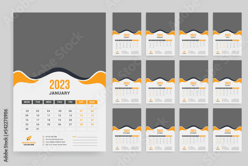 Wall Monthly Calendar 2023. Simple monthly vertical calendar Layout for 2023 year in English 12 months templates. Week starts from Monday and Sunday.