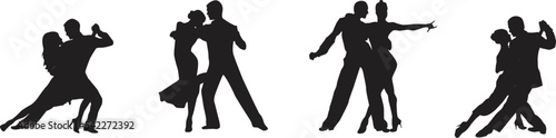 Print op canvas vector silhouette of a couple dancing ballroom dance
