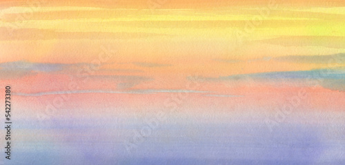 Fiery Sunset Hot Summer Watercolor Abstract Background.