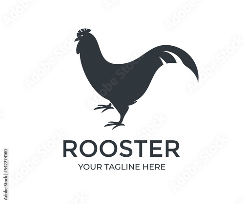 Black silhouette of a rooster standing logo design. Rooster silhouette for poultry farm industry vector design and illustration.
