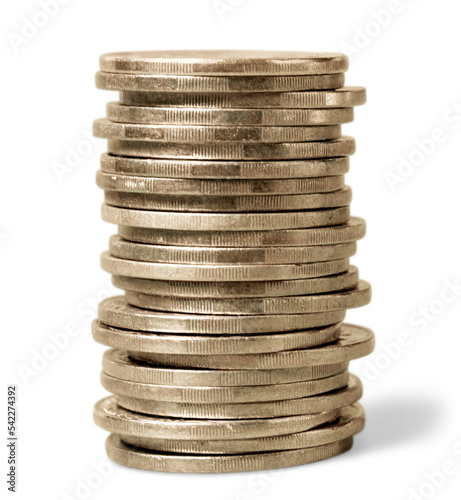 Euro coins. Euro money. Euro currency.Coins stacked on white background,Money concept photo