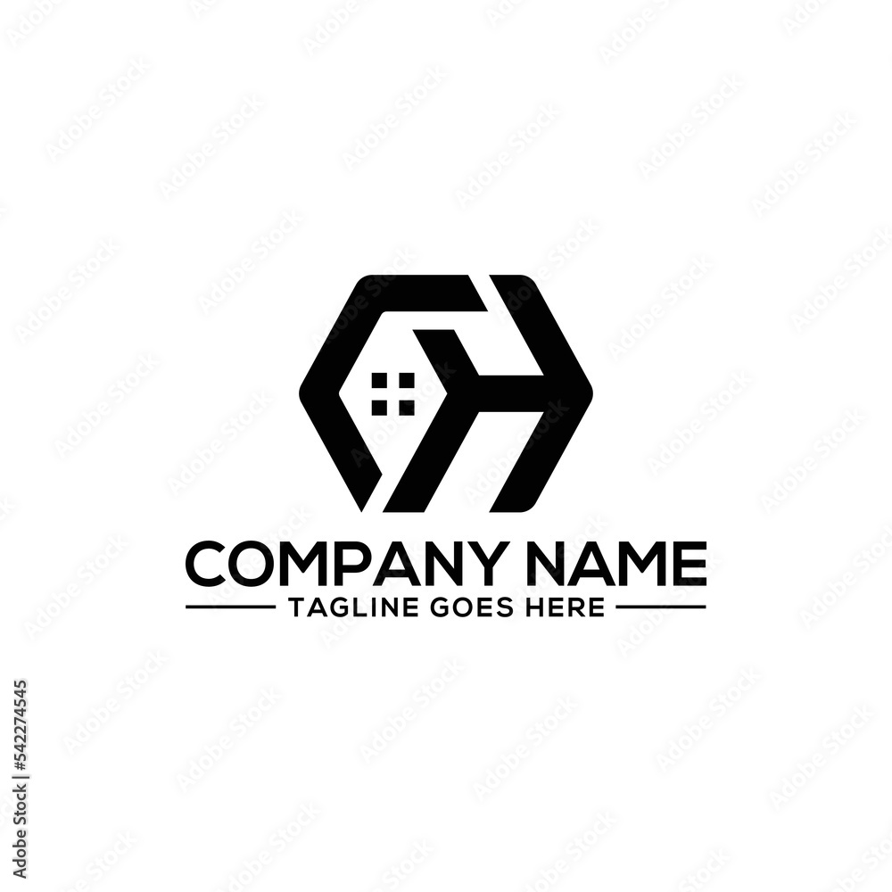 CH letter with home icon vector logo design