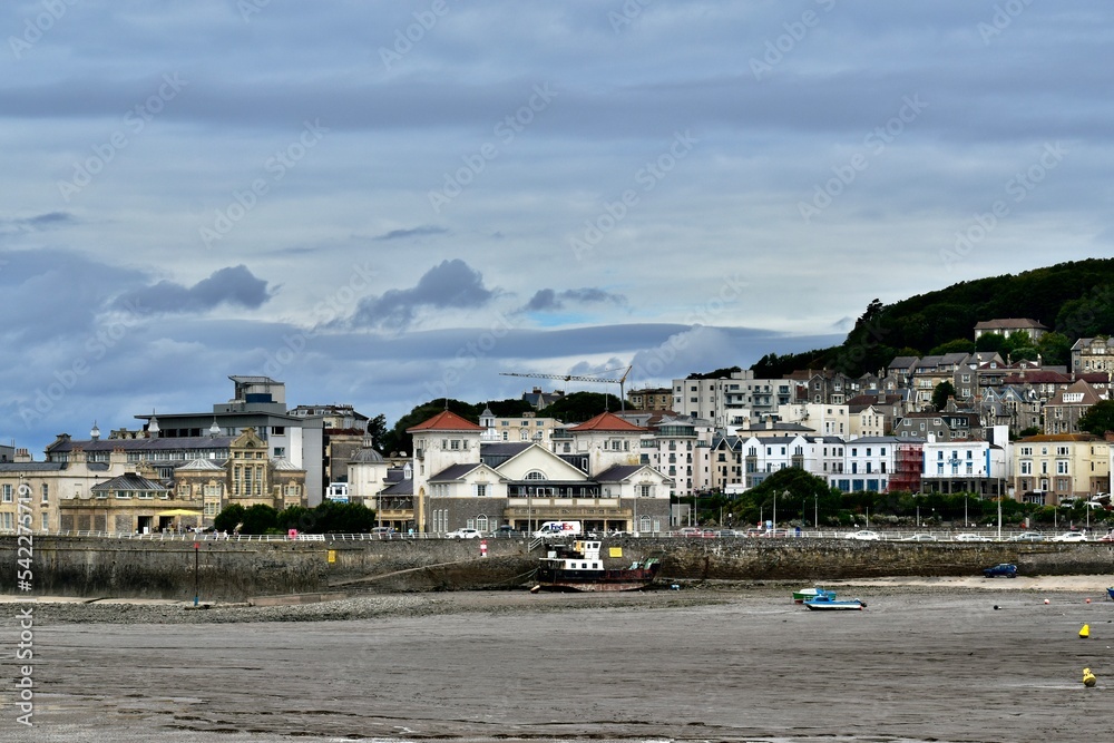 View of Weston-super-Mare seafront from Bristol Channel, England, UK